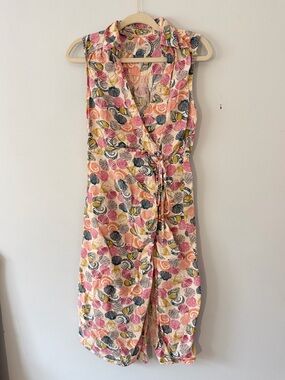 Anthropologie Sleeveless Floral Wrap Midi Dress in Pink, Yellow, Blue